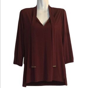 Michael Michael Kors top Size S  logo'd tie at neck high low slit hem silky soft